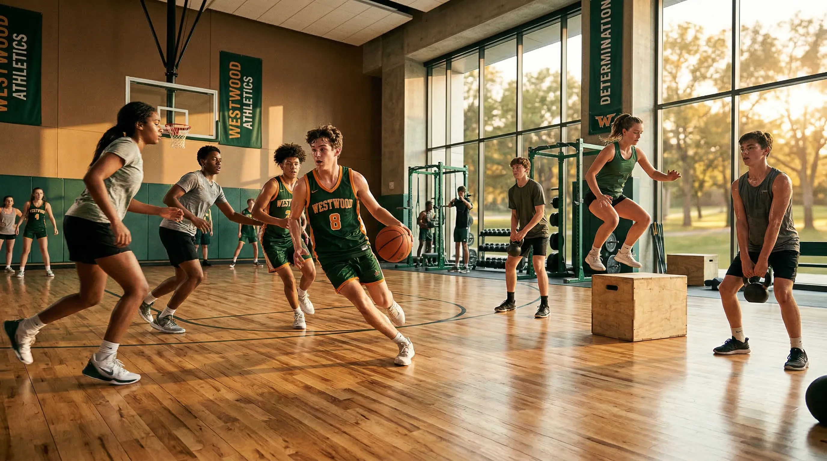 Well-equipped fitness gym with natural light